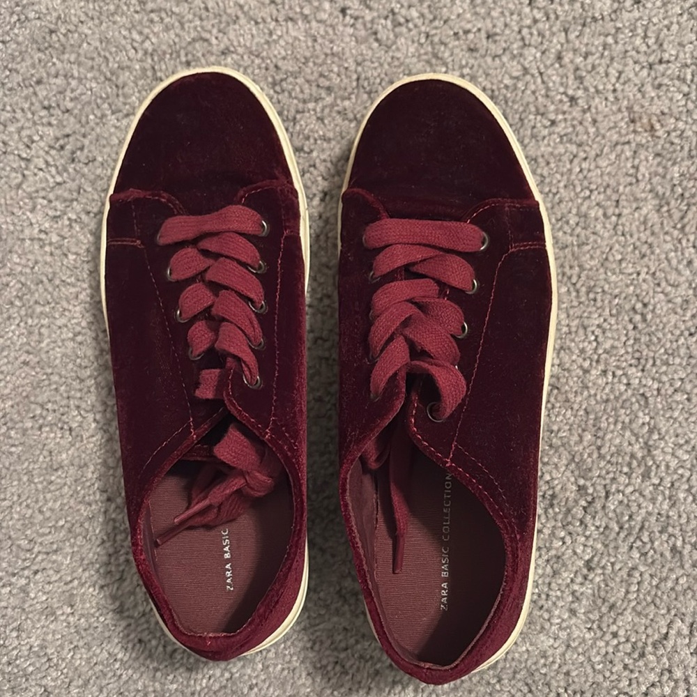 Zara Maroon Velvet Shoes